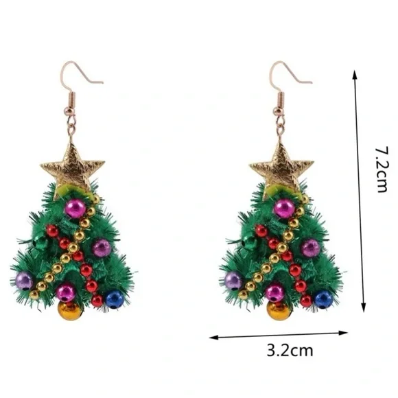 Decorated Glee🎄🎅🏼🎁✨Christmas Tree Happy Holidays Dangle Earrings - Picture 3 of 7